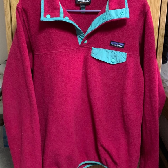 A pink and green button down fleece pullover - Picture 2 of 3